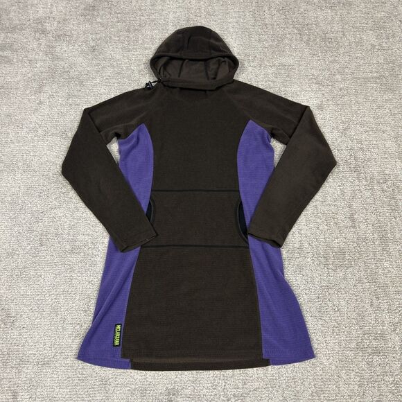 Melanzana Micro Grid Hoodie Dress Womens Large Purple Brown Pockets Granola Girl